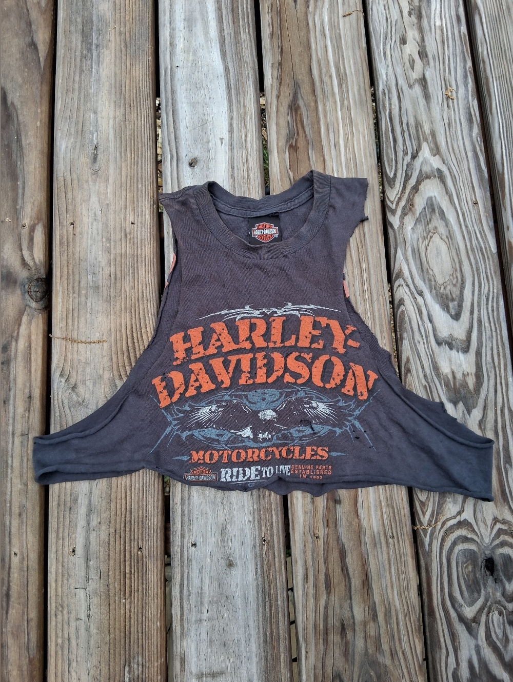 Vtg Harley Davidson Tee Palm Beach FL Cut Off Cropped Tank, Gunmetal Gray, Eagle